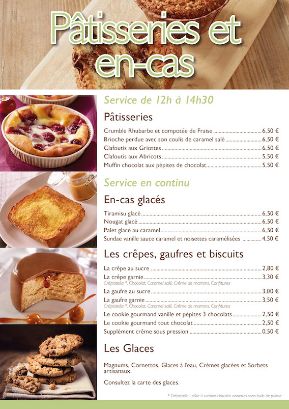 Carte des desserts snack Village Gaulois