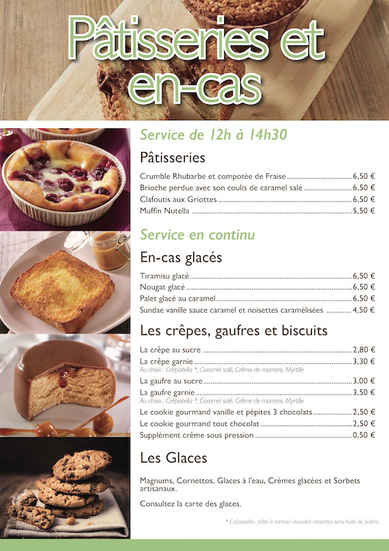 Carte des desserts snack Village Gaulois